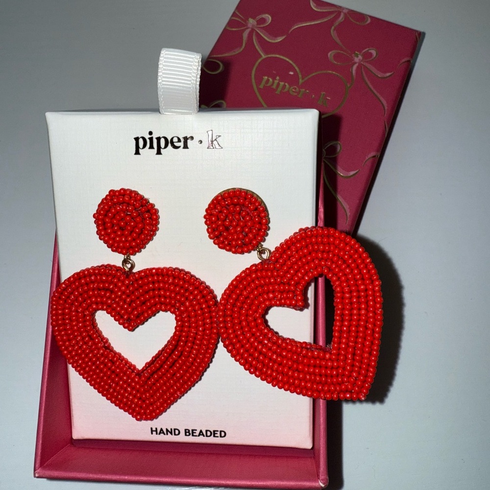 New Piper Red Heart Statement Earrings